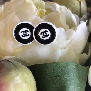 Chanel Button stud/Repurposed Blk & W